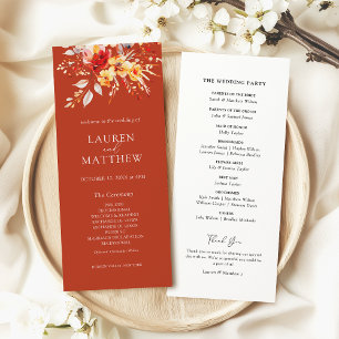 Elegant Floral Rust Orange Fall Wedding Program Invitation