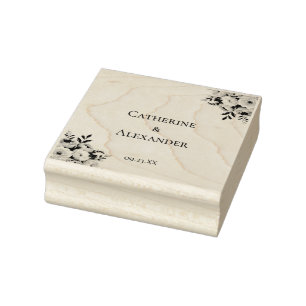 Elegant Floral Rustic Boho Wedding Rubber Stamp