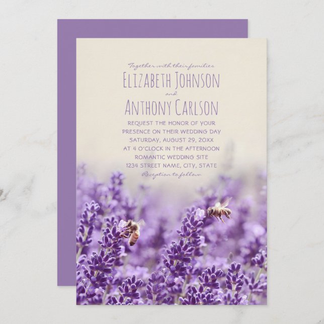 Elegant Floral Rustic Botanical Lavender Wedding Invitation (Front/Back)