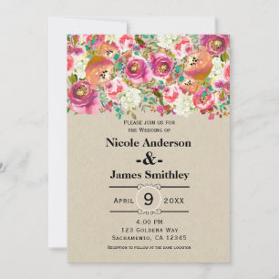 Elegant Floral Rustic Chic Kraft Monogram Wedding Invitation