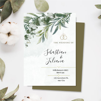 Elegant Floral Rustic Eucalyptus Greenery Wedding Invitation