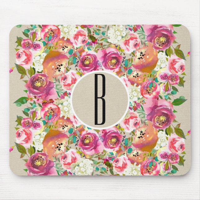 Elegant Floral Rustic Kraft Monogram Shabby Chic Mouse Pad (Front)