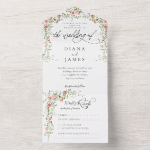 Elegant Floral Rustic pink roses Wedding All In One Invitation