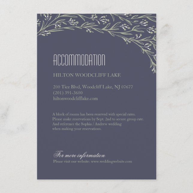 Elegant floral rustic wedding accommodations enclosure card (Front)