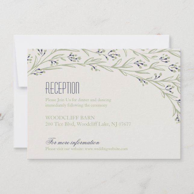 Elegant floral rustic wedding reception card (Front)
