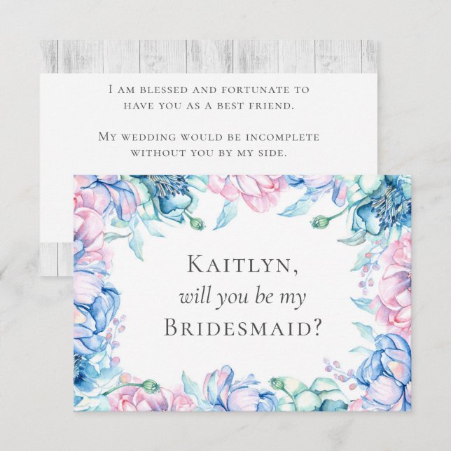 Elegant Floral Rustic Wood Bridal Party Proposal Invitation (Front/Back)