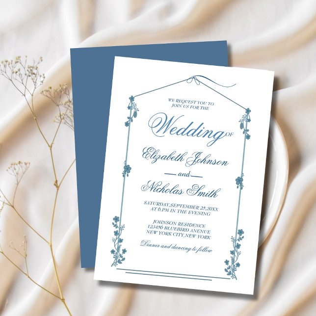 elegant floral  sage blue stylish wedding invitation (Creator Uploaded)