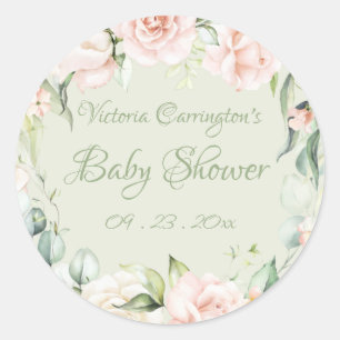 Elegant Floral Sage Green Baby Shower Classic Round Sticker