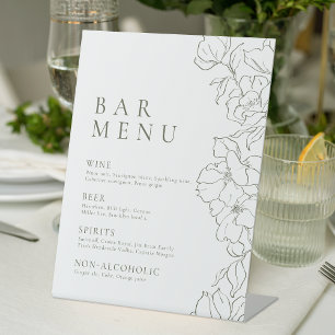Elegant floral Sage Green Bar Menu Pedestal Sign