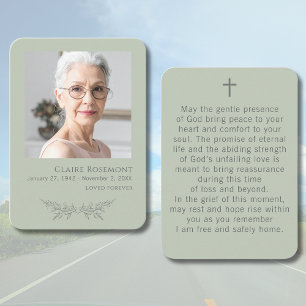 Elegant Floral Sage Green Funeral Prayer Card