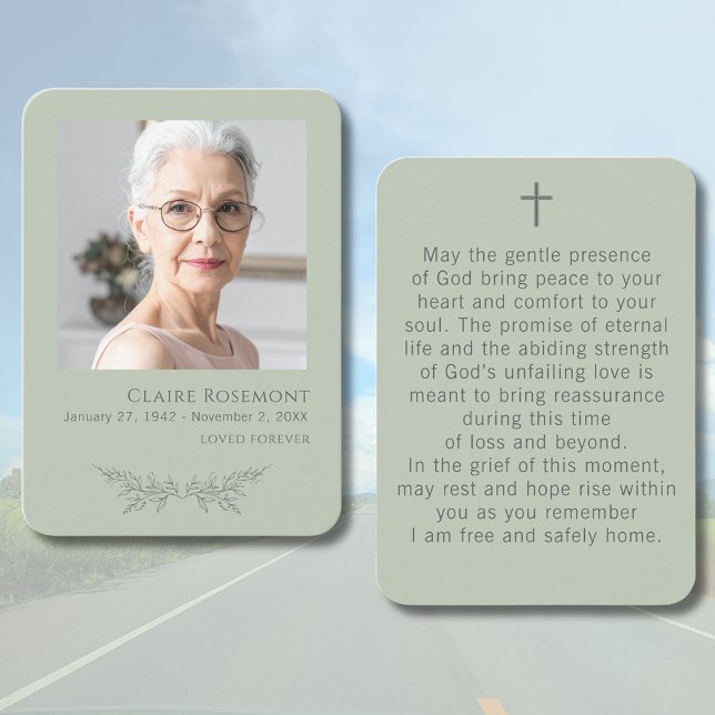 Elegant Floral Sage Green Funeral Prayer Card (Elegant Floral Sage Green Funeral Prayer Card
)