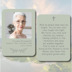 Elegant Floral Sage Green Funeral Prayer Card