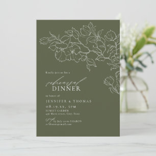 Elegant floral sage green rehearsal dinner invitation