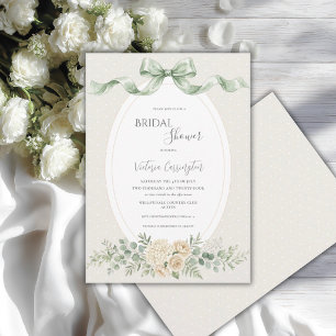 Elegant Floral Sage Green Vintage Bridal Shower Invitation