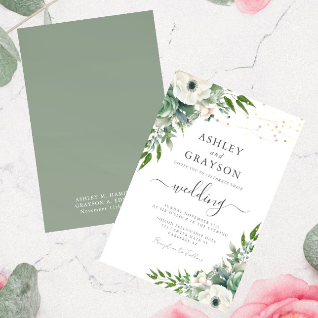 Elegant Floral Sage Green Wedding Invitation (Creator Uploaded)