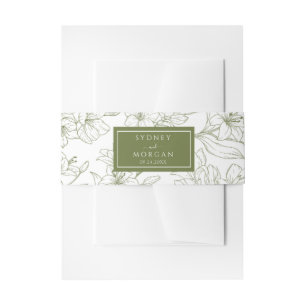 Elegant Floral Sage Green Wedding Invitation Belly Band