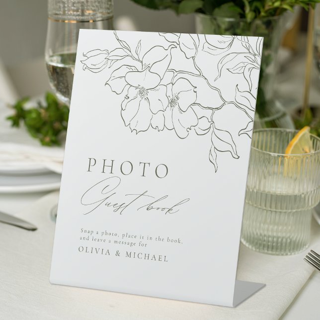 Elegant floral Sage Green Wedding Photo Guest Book Pedestal Sign (Elegant floral Sage Green Wedding Photo Guest Book Pedestal Sign)