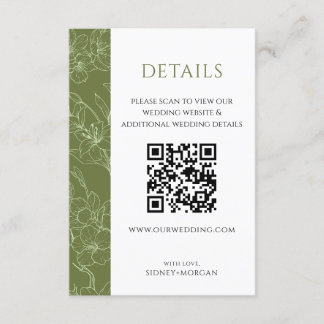 Elegant Floral Sage Green Wedding QR code Details Enclosure Card
