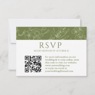 Elegant Floral Sage Green Wedding QR code RSVP Car Card