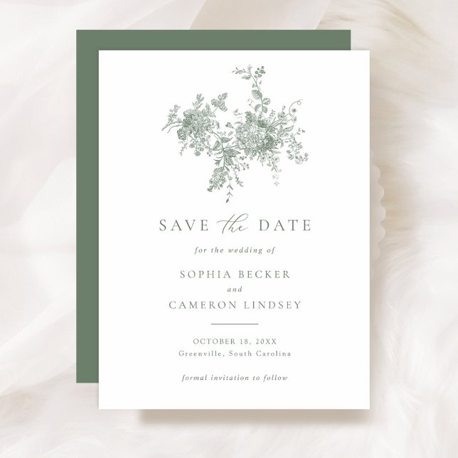Elegant Floral Sage Green Wedding Save the Date Invitation (Creator Uploaded)