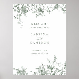 Elegant Floral Sage Vintage Wedding Welcome Sign