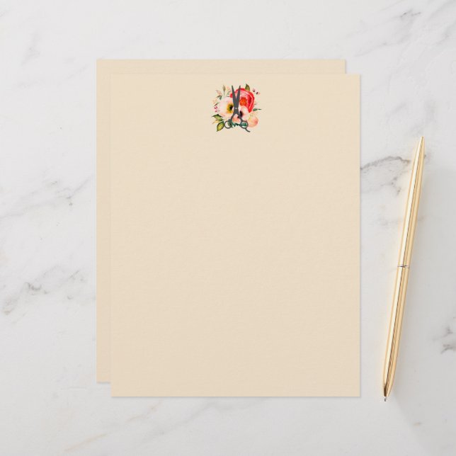 Elegant Floral Salon Shears Logo (Front/Back In Situ)