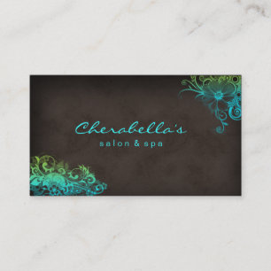 Elegant Floral Salon Spa Stylish Blue Green Brown Business Card