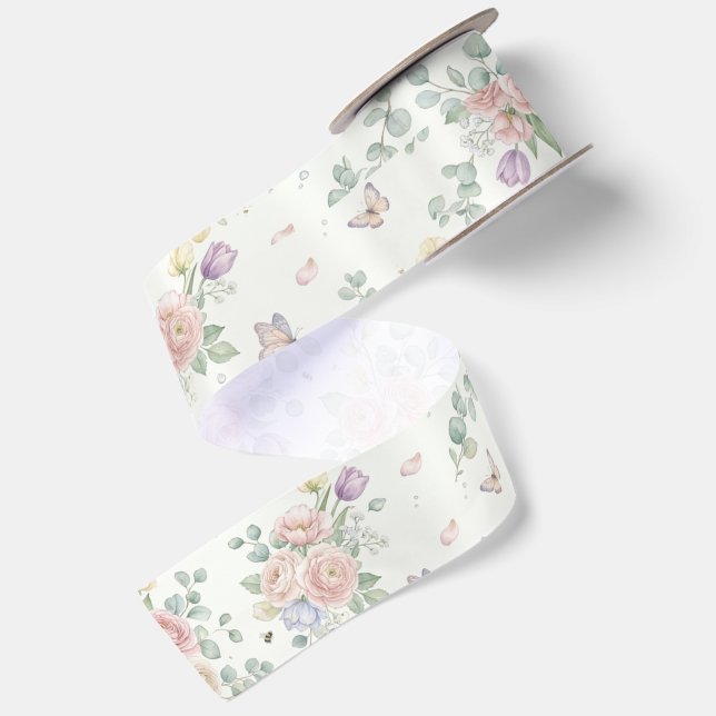 Elegant Floral   Satin Ribbon (Front+Back)