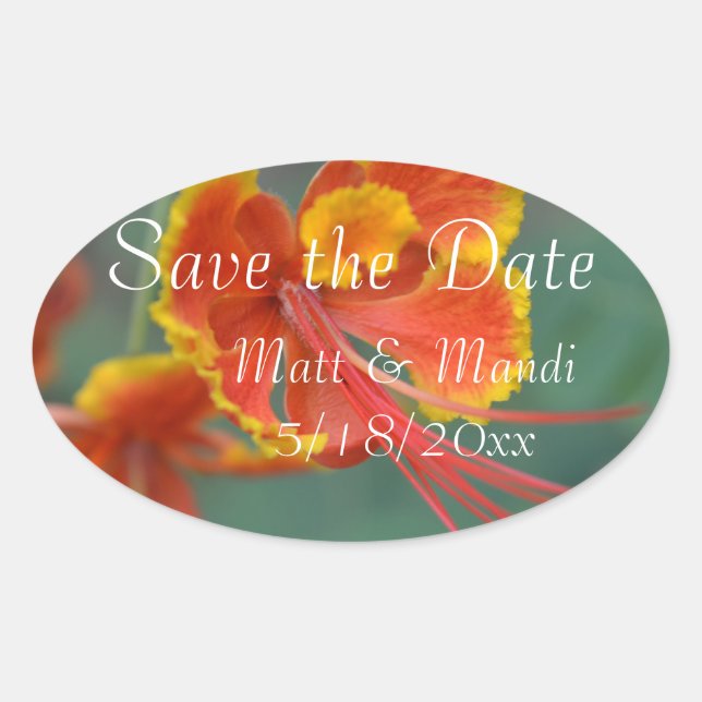 Elegant Floral Save the Date Oval Sticker (Front)