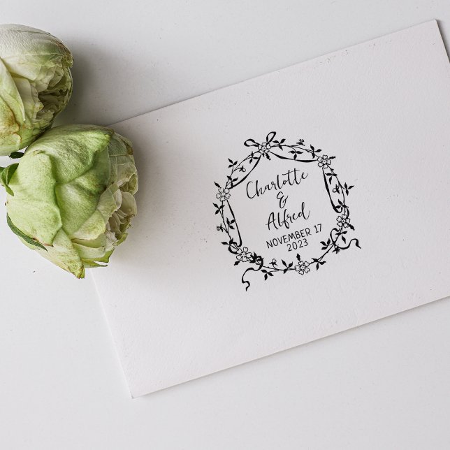 Elegant Floral Save the Date Wedding  Rubber Stamp (Creator Uploaded)