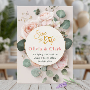 Elegant floral save the date with blush roses invitation
