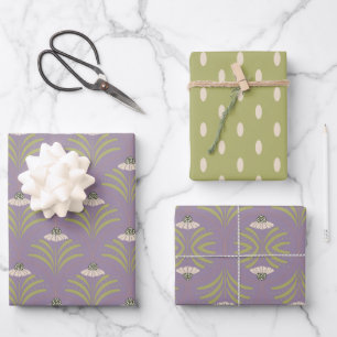 Elegant floral scallop and polka dots wrapping paper sheet