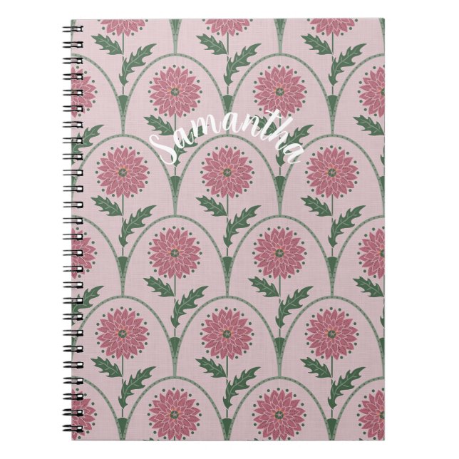 Elegant floral scallop & custom name on dusty pink notebook (Front)