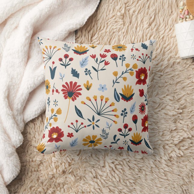 Elegant Floral Scandinavian Print  Cushion (Blanket)