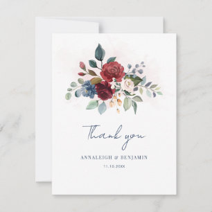 Elegant Floral Script Bloom Wedding Thank You Card