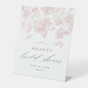 Elegant Floral Script Pink Bridal Shower Welcome Pedestal Sign