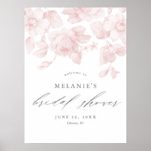 Elegant Floral Script Pink Bridal Shower Welcome Poster