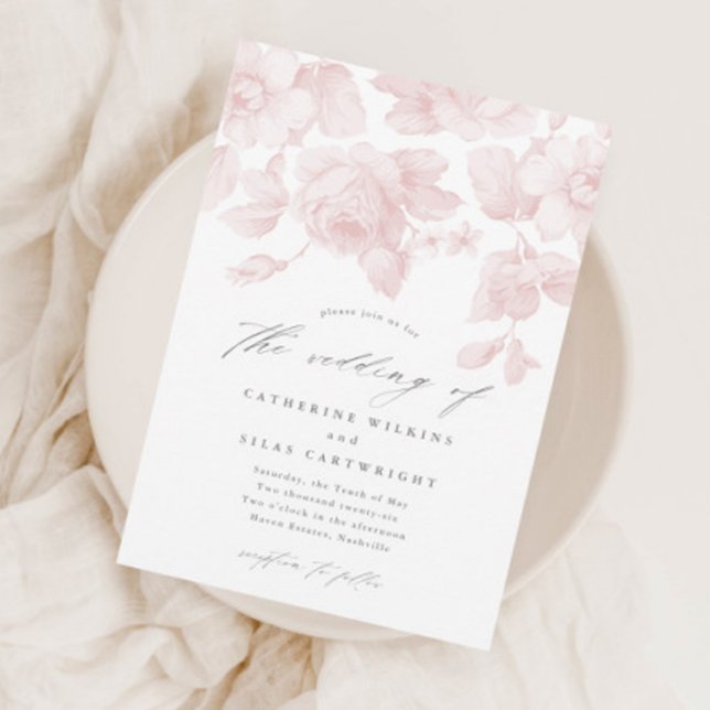 Elegant Floral Script Pink Wedding Invitation (Creator Uploaded)