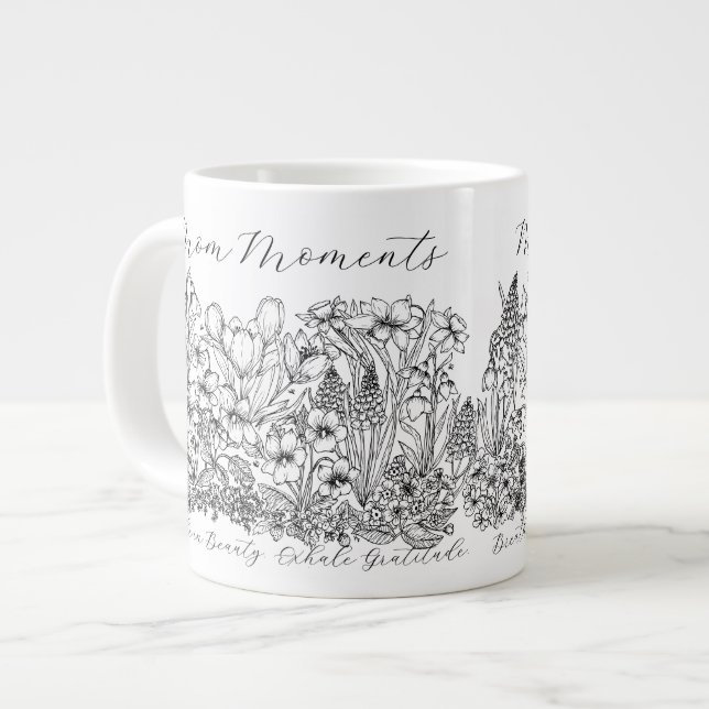 Elegant Floral Script Saying Boho Line Art  Large Coffee Mug (Front Left)