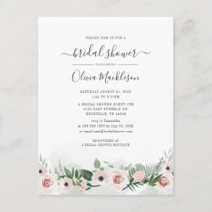 Elegant Floral Script Watercolor Bridal Shower Invitation Postcard