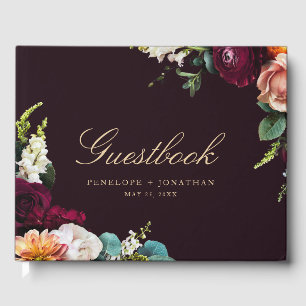 Elegant  Floral Script Wedding Guest Book