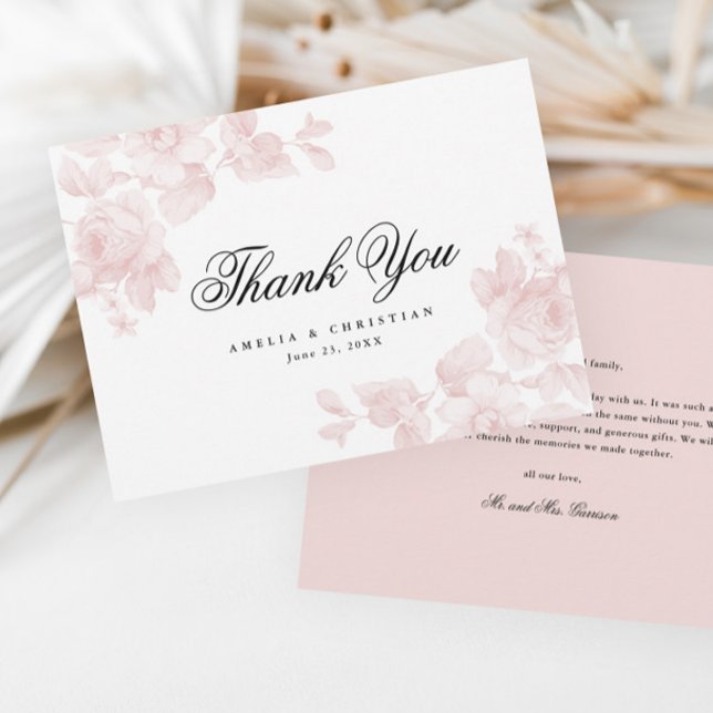 Elegant Floral Script Wedding  Thank You Card (Creator Uploaded)