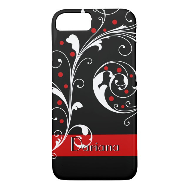 Elegant floral scroll leaf black red flourish Case-Mate iPhone case (Back)