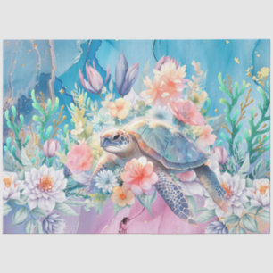 Elegant Floral Sea Turtle Decoupage Tissue Paper