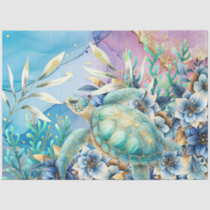 Elegant Floral Sea Turtle Decoupage Tissue Paper