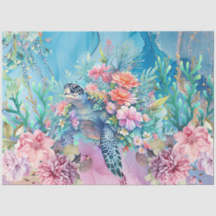 Elegant Floral Sea Turtle Decoupage Tissue Paper