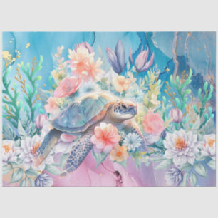Elegant Floral Sea Turtle Decoupage Tissue Paper