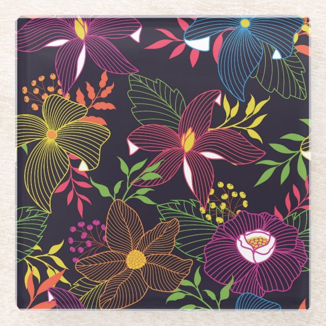 Elegant floral seamless pattern, artistic design. glass coaster (Front)