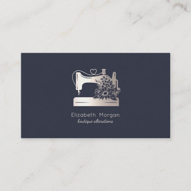 Elegant Floral Sewing Machine Seamstress or Tailor Business Card (Front)