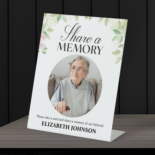 Elegant Floral Share a Memory Photo Pedestal Sign (Creator Uploaded)